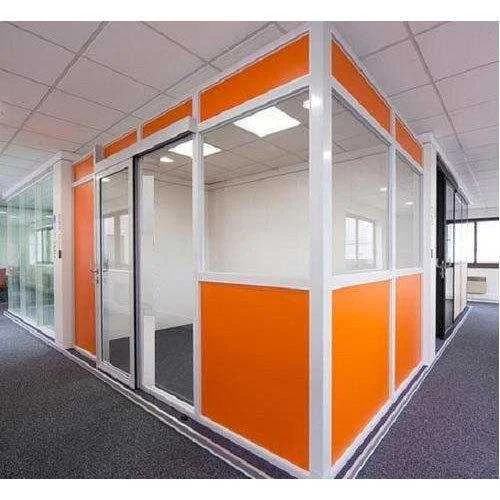 Office with modular aluminum section partitions